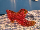 Vintage Fenton Hobnail Amberina Orange Fluorescent glass Cat Slipper 6" Glows