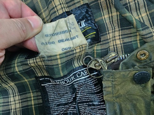HOT VTG Men's BARBOUR @ A150 BEAUFORT PLAID LINED OLIVE WAXED COAT Jacket C34 XS - Picture 6 of 24
