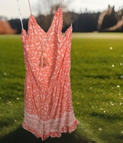Boho Paisley Peach Romper Tassel Tie Ruffle Crochet Trim Wide Leg Exist XL NWT