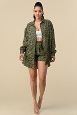 Printed Over Size Shirt with Elastic Waist Shorts, Two Piece Set