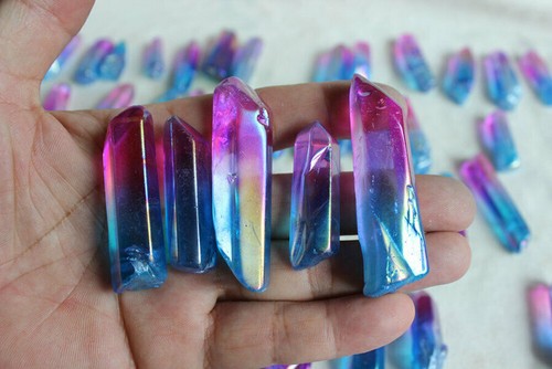 1PC 3~5cm Titanium Rainbow Aura Lemurian Quartz Crystal Point Healing Stone - Picture 3 of 5