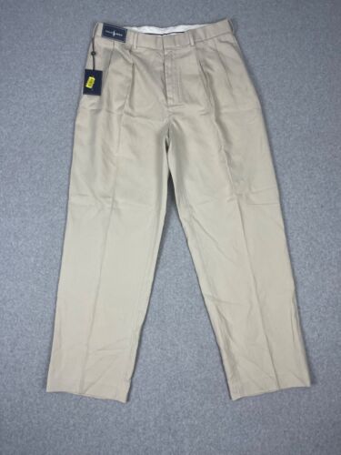 Polo Golf Ralph Lauren Hose Herren 34R Beige Plissee Baumwolle Seide Leinen Preppy