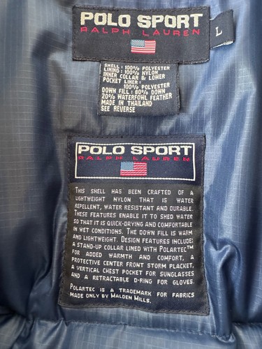 VINTAGE 90's POLO SPORT DARK NAVY DOWN PUFFER FLAG JACKET SIZE LARGE EXCELLENT - Picture 12 of 12