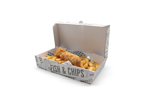 Fish and Chips Boxes - Chippy Cardboard Takeaway Food Boxes - 3 Sizes Available - Picture 2 of 4