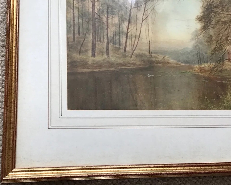 Artist Oyston 1926 Framed Watercolour Tranquil Autumn River