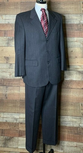 Dormeuil Paris London Bespoke Suit 44R Gray Herringbone  34x28 Pleats Business - Picture 2 of 9