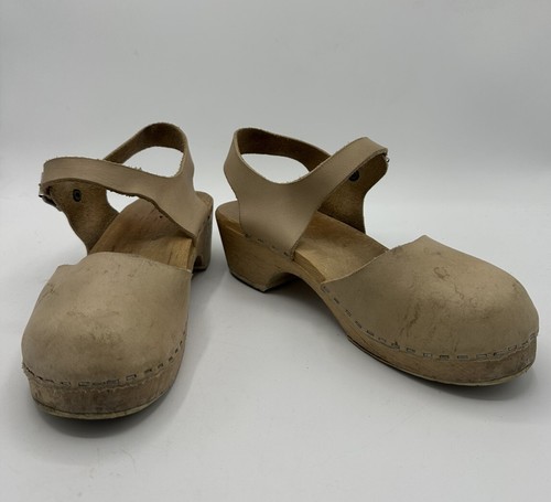 Zoccoli Lotta's donna taglia 36 pelle marrone punta chiusa slip on boho cottage core nuovi