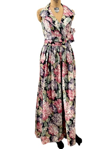 Vtg Floral Garden Dress Cold Sleeveless Maxi Dress Cottage Core Retro Sz 10