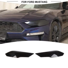 Front Headlight Lamp Guard Decor Cover Trim For Ford Mustang 2018+ Smoked Black 