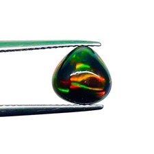 1.15 Ct Natural Ethiopian Black Opal 8x8mm Pear Loose Flashy Cabochon Gemstone