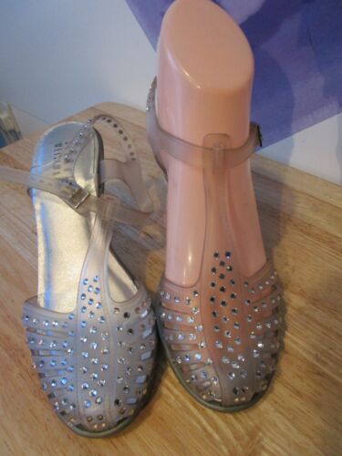 STUART WEITZMAN UK 4 EU 37 US 6 Melissa Grey Transparent Jelly Sandals CRYSTALS - Picture 2 of 12