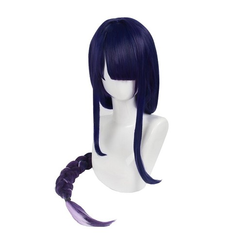 Game Genshin Impact Raiden Shogun Cosplay Wig Women Black Blue Mixed Long Hair - Picture 3 of 6