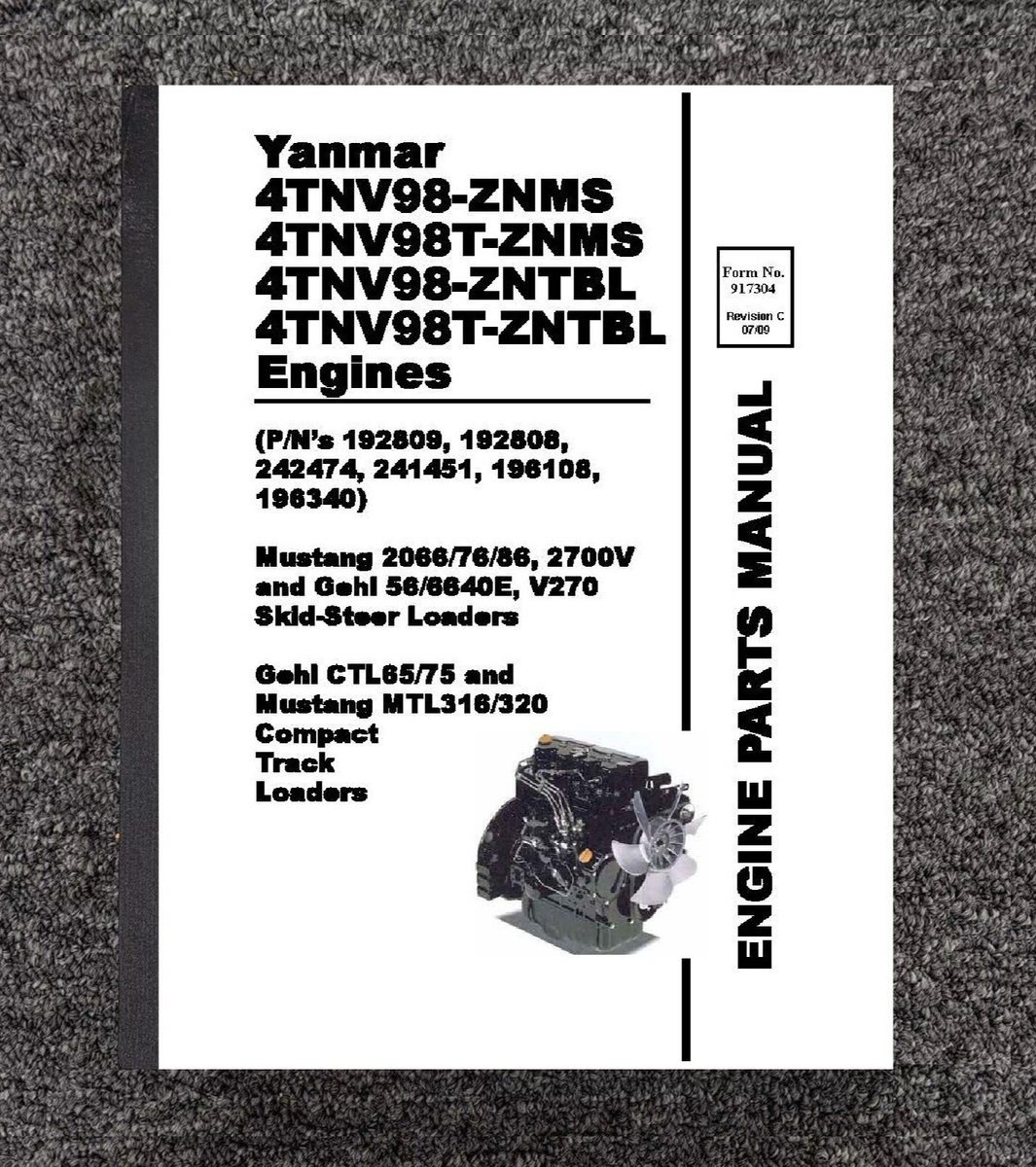 Engine Parts Manual Fits Mustang 2066 2076 2086 2700V Skid Steer