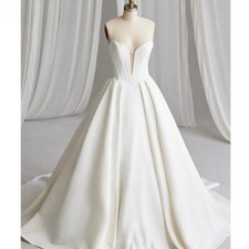 Satin Princess Wedding Dresses Off The Shoulder Long Church Simple Bridal Gowns