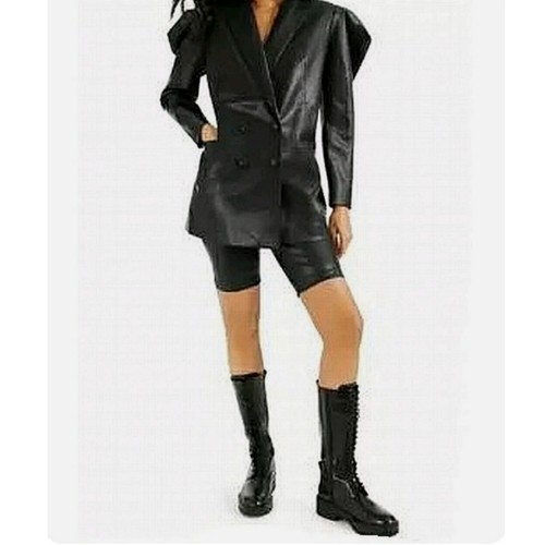 black faux leather blazer womens