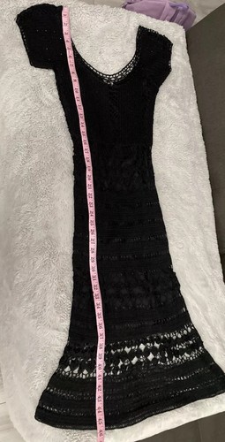 Gorgeous Vintage CACHÉ Black Beaded Crochet Knit Midi Dress XS/S/M - Picture 23 of 23