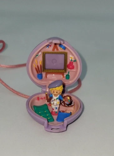 1991 Vtg Polly Pocket Bluebird Polly's Art Studio Purple Heart Locket Compact