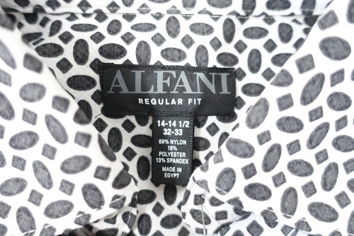 Alfani Geo Estampado Gris Blanco Reg 14-14.5 32-33 Elástico Botón Frontal Camisa - Imagen 5 de 8