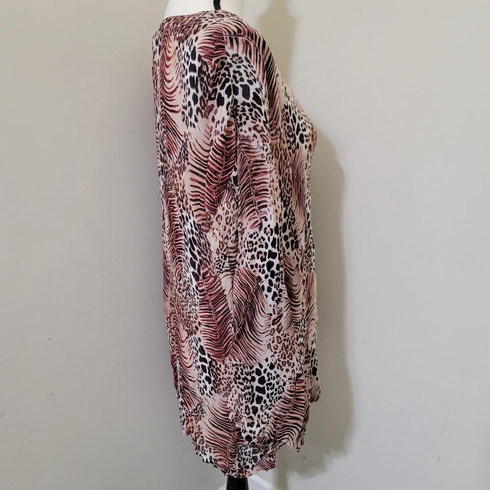 y2k винтажный размер большой NEWSPORT новости плавать прикрытие животных печати V шеи коричневый - Изображение 4 из 4