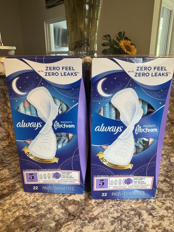 Always Infinity FlexFoam Pads Size 5, Heavy Overnight Absorbency, 22ct