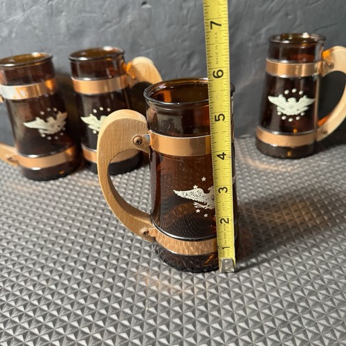 Vtg Siesta Ware Mugs Western Cowboy 4pc Set Amber Glass Rustic Barware - Picture 13 of 19