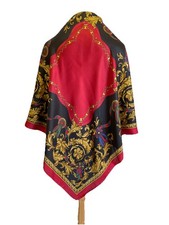 S28 Vintage 100 Silk Scarf Baroque Chain Print Red Black Gold Large Square