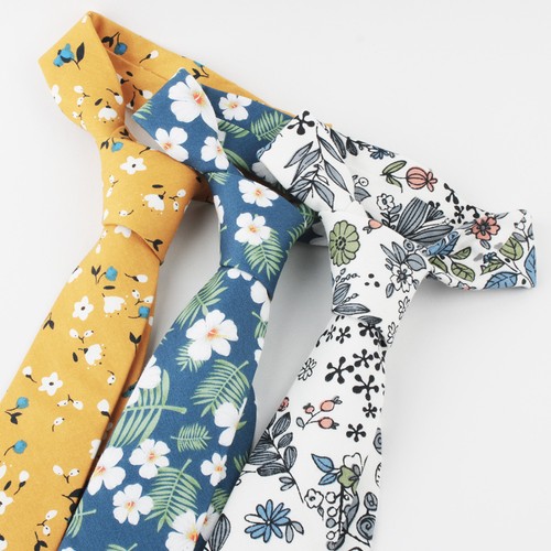 Men's Cotton 6CM Skinny Flower Necktie Wedding Business Formal Floral Neck Tie - Photo 1/10