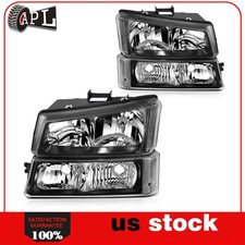 Fits 2003-2006 Chevrolet Silverado 1500 4.3l Black Headlights Lamps Pair