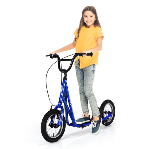 Kick Scooter Carbon Steel Frame W/12" Air Filled Wheel Youth Kids Navy - Picture 9 of 10
