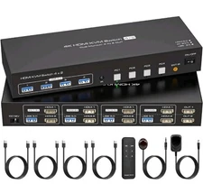 4x1 4-Port 4K HDMI + USB 2.0 KVM Switch Keyboard Video Mouse Switcher Hot Keys