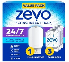 Zevo Flying Insect Trap & 3 Refill Cartridges - Plug in Fly Trap & Indoor Bug