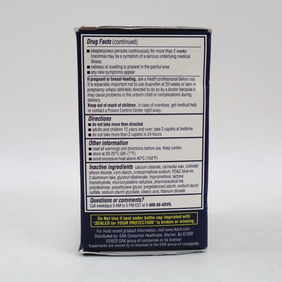 Advil PM Analgésico y Ayuda para Dormir Nocturno, Medicamento para el Dolor 120Ct EXP 03/2026+ Foto 3 de 4
