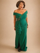 Women's Ruffled Side-Slit Gown