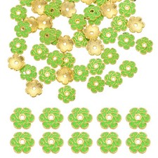 100 Pcs 8x2 mm Flower Beads Caps, Enamel Bead End Spacers Grass Green