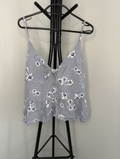 New Look Grey Floral Cami Top Frill Hem Strappy 100% Viscose UK 18