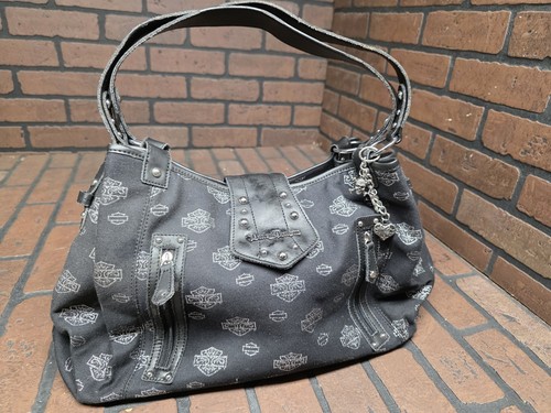 Harley-Davidson Black Canvas All Over Print Purse