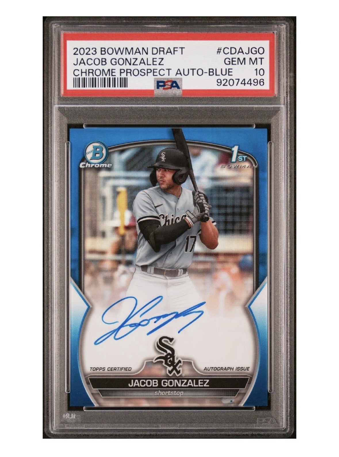 2023 Bowman Draft Jacob Gonzalez Chrome Auto Blue Refractor 1st #109/150 PSA 10