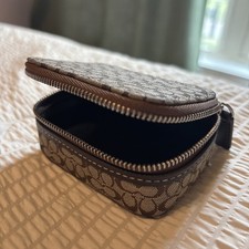 COACH Triple Pill Case Khaki Signature C's With Brown Trim