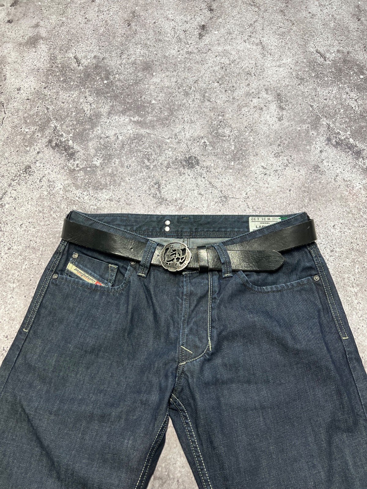 DIESEL Vintage Rare Real Leather Black Belt Streetwear Men OS Punk Head Logo