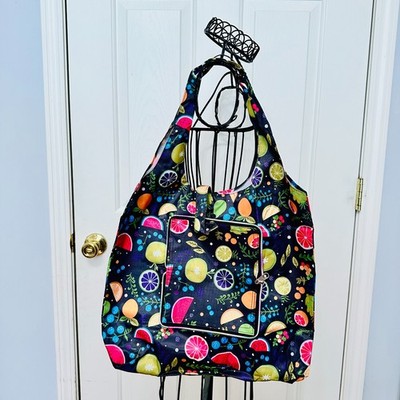 NEW FRUITS PRINT PACKABLE FOLDABLE ZIP-AROUND NYLON SHOPPER TOTE UNISEX