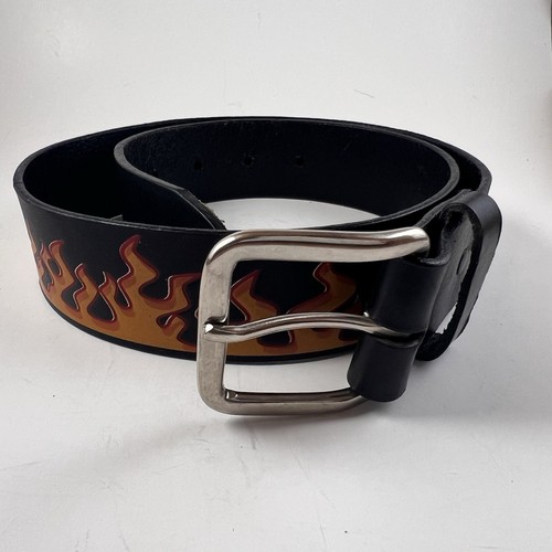 Cintura Vintage Fiamma Pelle Cintura, Pelle Nera Fire Belt, Retro Old School Flame - Foto 11 di 14