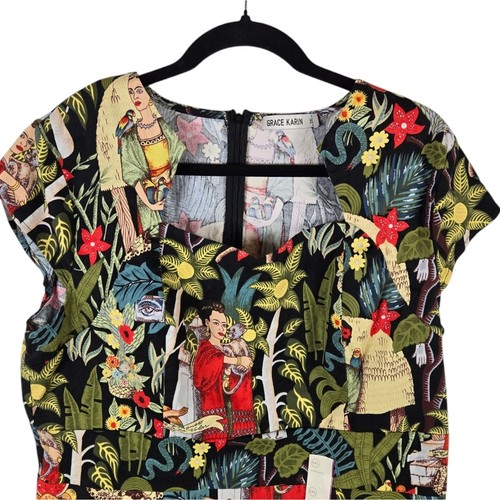 Grace Karin Frida Kahlo Colorful Stretchy Dress - Picture 3 of 14