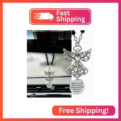 Rislobx Angel Wings Hanging Ornaments for Car Rear View Mirror, Metal Guardian A