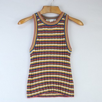 VERONICA BEARD CHUNKY RIBBED KNIT SLEEVELESS STRIPED TANK TOP SWEATER S