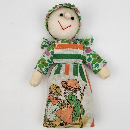Vintage Handmade Cloth Doll Kitsch Girl 5" Tall