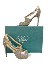 Blue By Betsey Johnson Size 7 Sage Ivory Rhinestones Bridal Wedding Party Shoes
