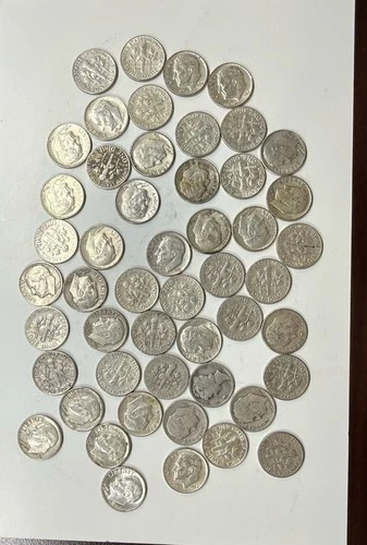 50 Coins Roosevelt Dime 10C Circulated Various Dates Silver US Coins 1 Mercury!