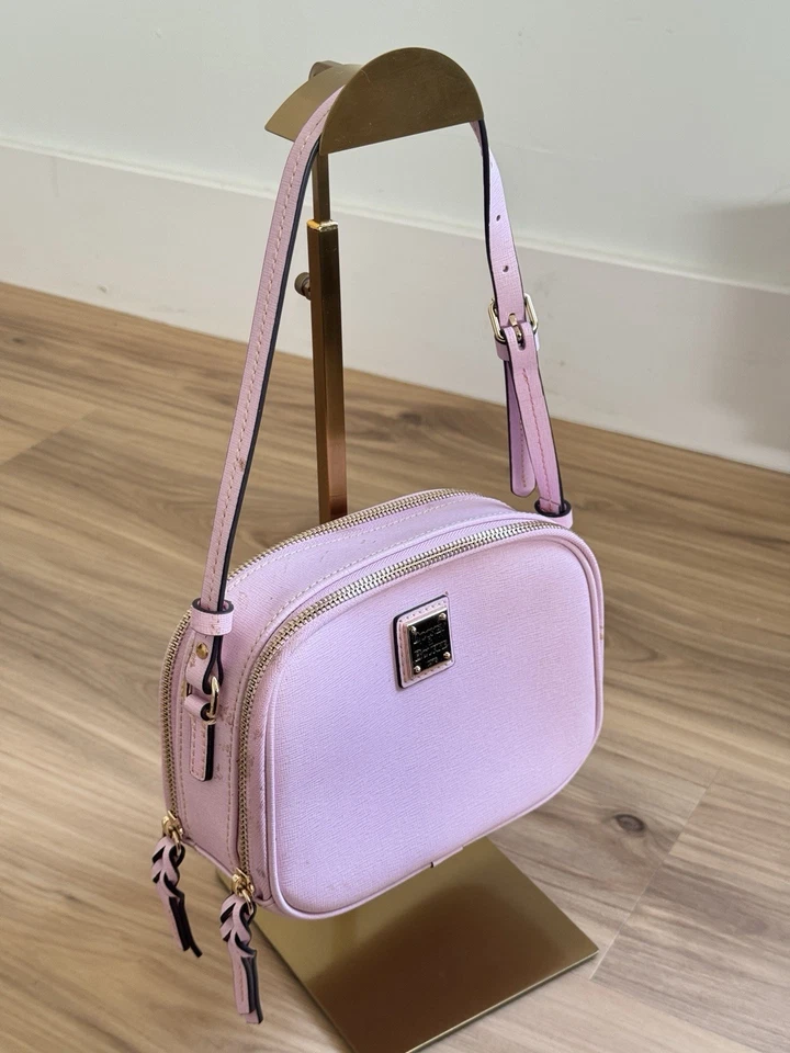 Dooney & Bourke Saffiano Sawyer Crossbody Bag • Pink Leather • Double Zip - Image 2 of 4