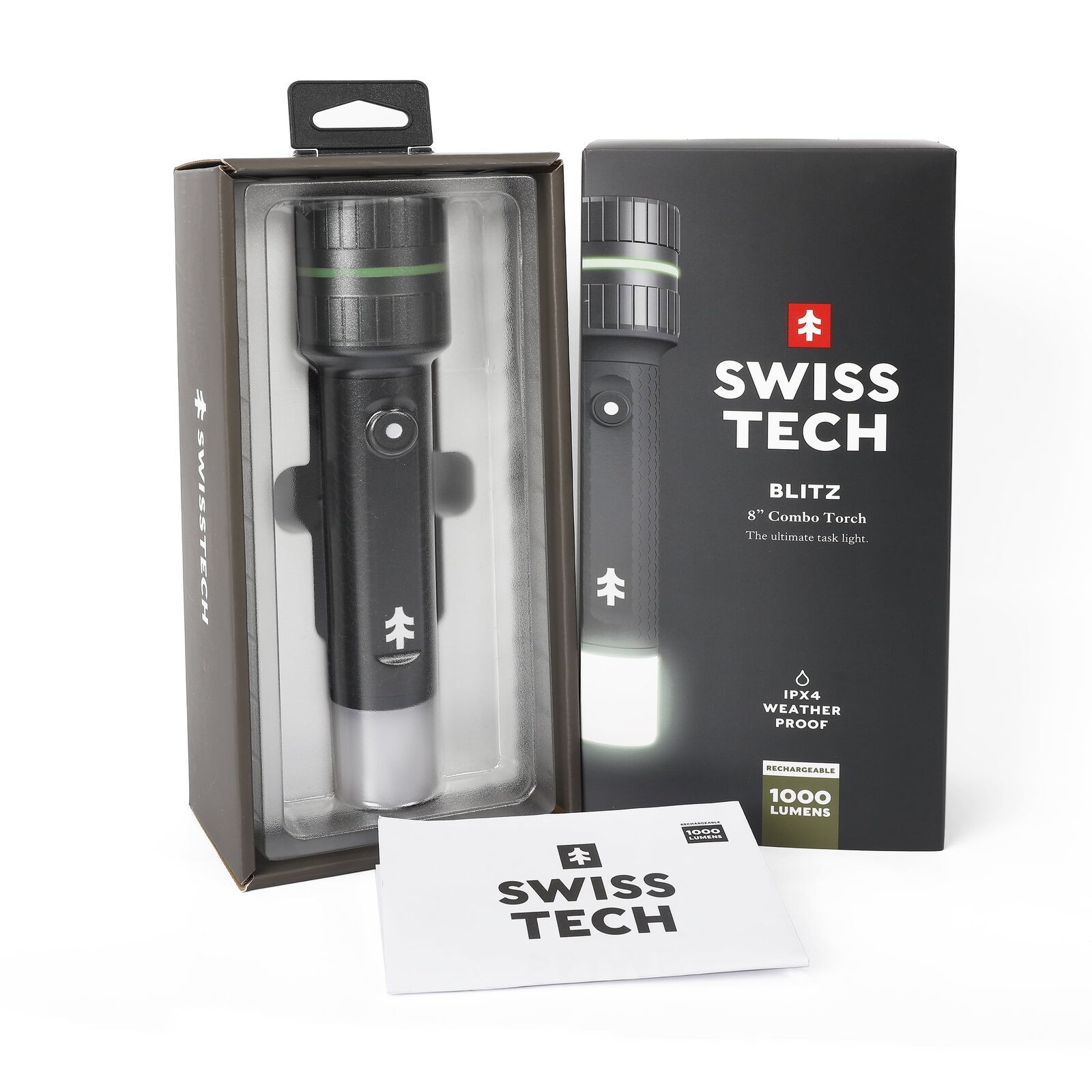 Swiss Tech 1000 Lumen LED Rechargeable Combo Flashlight, IPX4 Weatherproof