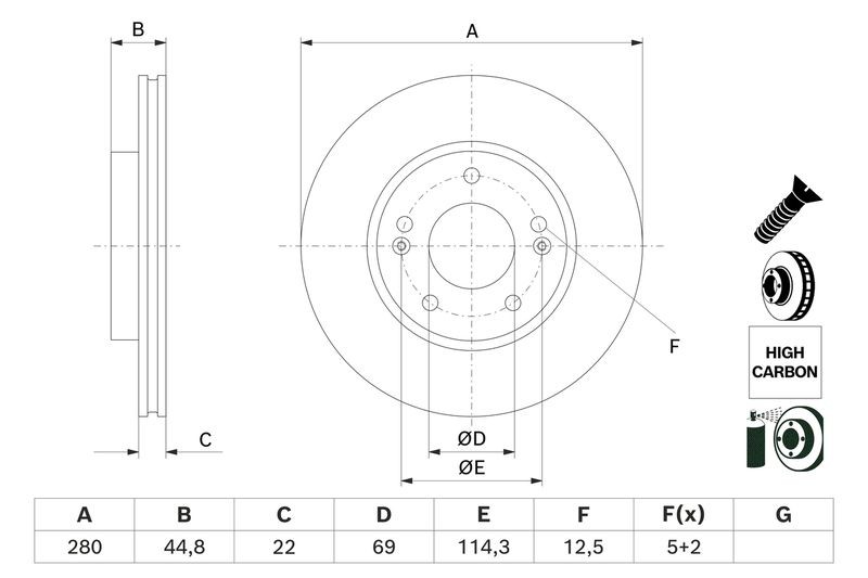 Disque de frein BOSCH 0 986 479 H67 pour Hyundai en lot de 2 pièces